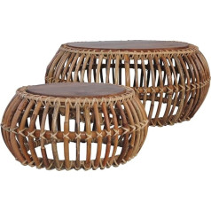 Lvhuideh Modern Coffee Table Set, Sofa Table Set of 2, Table Set, Living Room Furniture, Plant Stand or Phone Stand, 67 x 67 x 31 cm, Natural Rattan