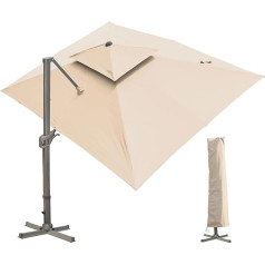 Lkinbo Parasol 300 x 400 cm Rectangular with Stand and Crank, Large Cantilever Parasol, Patio Umbrella, 360° Rotatable Parasol, Windproof Garden Umbrella, Waterproof Market Umbrella for Garden, Deck,