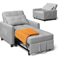 Xbro Sofa Bed, 3-in-1 Convertible Chair Bed, Sleeping Chair with Bed Function, Adjustable Sofa Bed with Cushion and Bag, Armchair with Sleep Function for Small Apartment (Light Grey)
