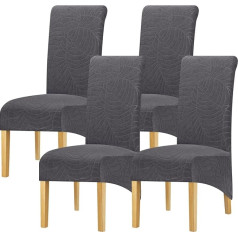 ‎Leorate Leorate Dining Chair Covers Set of 4, Stretch Knit Jacquard Roll Top, XL Chair Covers, Large, Thick Chair Protector for Kitchen, Room, Banquet, Hotel, Restaurant, Party, Home Decoration, Dark Grey