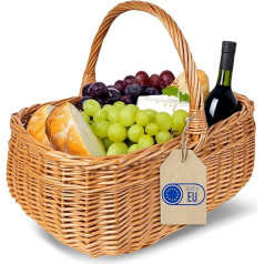 Creative Home Wicker Shopping Basket with Handle, Picnic Basket, 36 x 26 x 31 cm (+/- 2 cm), Hand-Woven Natural Brown, Universal and Durable, Large Easter Basket, Braided