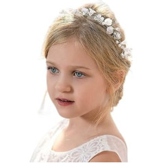 IYOU Princess Flower White Pearl Headpiece Floral Crystal Bridal Wedding Hair Accessories for Flower Girl, Metal rhinestone pearl crystal metal beads rhinestones
