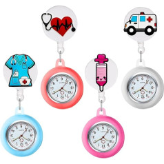 GOMETY Pack of 4 Nurse Watch with Clip Nurse Watch Retractable Nurse Watch Fob Nurse Watch Fob Nurse Watch Pocket Watch for Nurses and Doctors, red