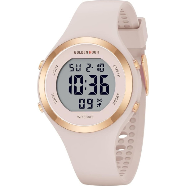 GOLDEN HOUR Digital Watch Women's 5ATM Waterproof Sport Chronograph Silicone Strap Wrist Watch Women's Sporty Elegant Watches Ladies with Date Luminous Easy to Read Dial