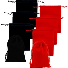 FORYNXHWIN Pack of 16 Velvet Bags Jewellery Bags with Drawstring, 10 x 15 cm Fabric Bag Black, Velvet Pouch Velvet Bag Wedding Party Gift Bags (8 Red + 8 Black)