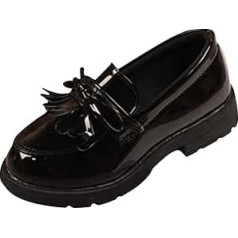 Girls' Slip On Loafer Tassel Bow School Dress Shoes for Girls Flat Shoes Toddler (Black, 30), black