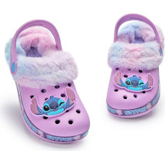 Disney Lilo & Stitch Clogs for Girls | Rubber Slip-Ons for Kids with Stitch Charm Charm in Purple | Fur Lined Sandals Slippers for Kids with Heel Strap and Floral Print | Animated Film