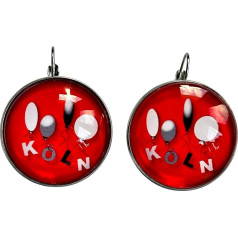 Cologne Cabochon Carnival Balloons Red White French Hook Earrings 8 mm, 12 mm or 25 mm Stainless Steel Silver