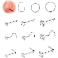 Pack of 12 Nose Piercings, Nose Piercings, Surgical Steel, Nostril Piercing, Nose Piercing, Nose Piercing, Nose Piercing, Nose Piercing for Both Men and Women, Synthesis, Synthesis
