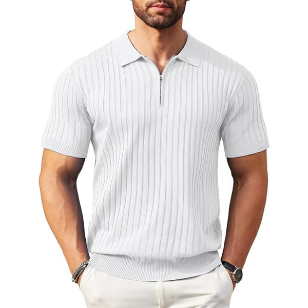 Coofandy Men's Polo Shirt Zip Short Sleeve Ribbed Fashion Casual Golf Shirts