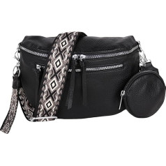 MIRROSI® Women's Bum Bag, Vegan Leather, 30 x 20 x 9 cm, Shoulder Bag, Chest Bag, Crossbody Bag, Faux Leather, Adjustable Shoulder Strap, Bohemian Style