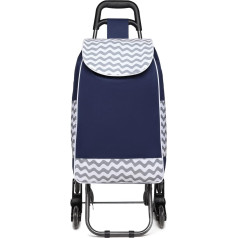 Kono Folding Shopping Trolley, Sturdy 2-in-1 Multifunctional Stair Climbing Trolley with 3 Silent Wheels (Navy Blue Update)
