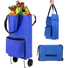 PZJFH Shopping Trolley, 28 Litre Shopping Trolley with 2 Rubber Wheels, Reusable Shopping Trolley Foldable with Carry Bag, for Shopping, Farmer's Market, Travel, Camping, Picnic, etc