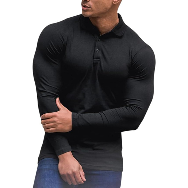 Men's Polo Shirt Long Sleeve Sports Golf T-Shirt Muscle Fit Colour
