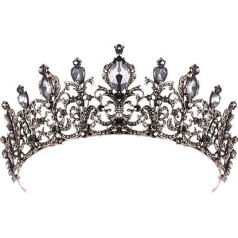 Beaupretty Jeweled Baroque Queen Crown Gothic Crystal Crown Vintage Princess Tiara Headband for Women (Black), Crystal, Rhinestone