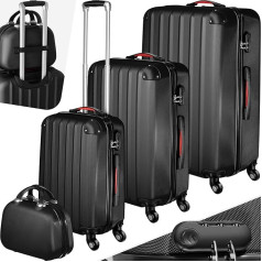 tectake 4-Piece Travel Suitcase, Suitcase Set with Removable Wheels, 360°, Robust Hard Case with Security Combination Lock, Large Suitcase and Stackable, Trolley Hand Luggage, Black | No. 403412,