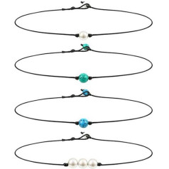 Happyyyami 4pcs Leather Cord Necklace Unique Gemstone Turquoise Neck for Women Handmade Jewelry Gift, agar wood, Turquoise