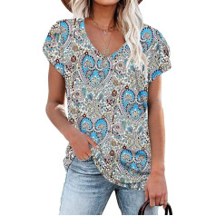 PLOKNRD Women's V-Neck Petal Sleeve T-Shirt, Summer, Leisure Short-Sleeve Beach Top