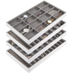 Jack Cube Design Stackable Leather Jewellery Tray with 40 Compartments, Earring/Necklace/Bracelet/Ring Display Organiser, Storage Box (Set of 1, 40.6 x 24.4 x 4.1 cm) -mk212–1 A