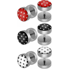 Soul-Cats Set of 3 Polka Dots Stud Earrings/Fake Plugs Made of Stainless Steel in White Black and Red