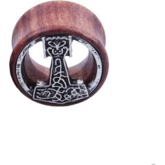 BlackAmazement Flesh Tunnel Plug Inlay Piercing Wood Viking Mjölnir Malmer Thor's Hammer Men Women
