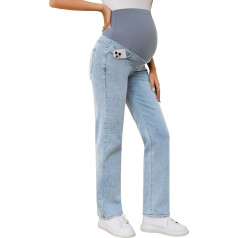 POSHGLAM Women's Maternity Jeans Straight Leg Slim Relaxed Jeans Over Belly Comfortable Stretch Denim Trousers S-XXL