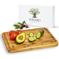 SOLTAKO Olive Wood Chopping Board with Juice Groove 33 x 22 cm