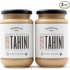 Organic Peeled Sesame Tahini - Stone Grinding - Silky, Smooth Texture in Hummus, Dips and Dressings - Unsalted - 330g Jar (Pack of 2) - Pepperwood Organics