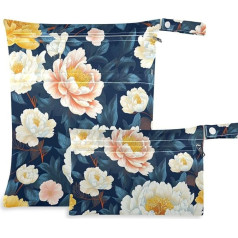 Wiederverwendbare Trockentasche, wasserdicht, 2 Stück, Wickeltasche, unverzichtbare Gegenstände mit Griffen für Strand, Pool, chinesischer Stil, Pfingstrosen, Blumenmuster