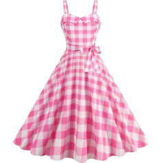 Damen Vintage Cocktailkleid Ärmellos Neckholder 1950er Polka Dots Retro Rockabilly Swing Kleid A Linie Faltenrock Hochzeit Festlich Abendkleid Karierte Ballkleid Hochzeit Festlich Knielang Kleid