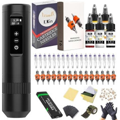INKin Tattoo Machine Set Beginners, Wireless Tattoo Set with Second 2000 mAh Battery Power Supply, 3.5 Stroke Length Rotation Tattoo Pen with Tattoo Needles Set and Tattoo Ink for Tattoo Artists