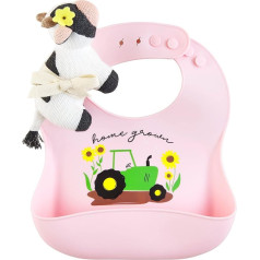 Mud Pie Pink Farm Silicone Bib Rattle, Pink Farm