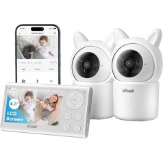 ieGeek 1080p/4.3 Inch Baby Monitor 2 Cameras, PTZ 355° Baby Phone, Connected Video, Smartphone, Video Phone with Intelligent Warnings/Night Vision/Automatic Tracking