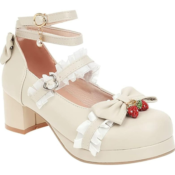Big Girls Beautiful Princess Shoes Lace Up PU Bowknot Embellished Thick Heels High Heels Party Wedding Prom Kids 32