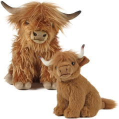 Living Nature Soft Toy Gift Bundle - Plush Highland Cattle, Cow (30cm) & Calf (20cm)