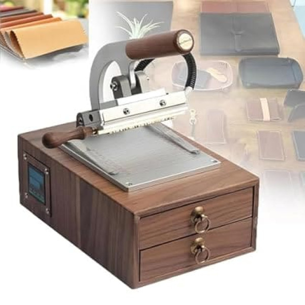 Manual Embossing Machine with Temperature Control, Retro Cobbler Hot Stamping Machine, Digital Temperature Control, Double Layer Drawers for Storage of Sanding Tools