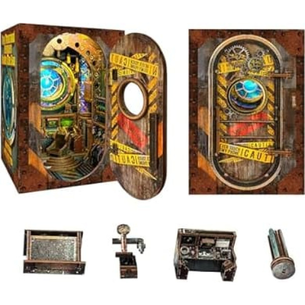 STRUCWOOD DIY Book Nook Kit for Adults, 3D Wooden Puzzles Bookshelf Insert Decor with LED Light, Miniature House Dollhouse Kit, Birthday for Adults and Teenagers Gift, 10,000 Leagues Under the