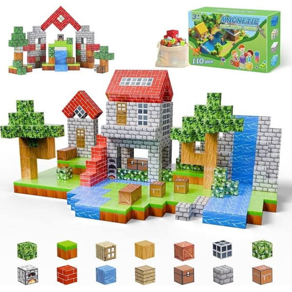 Magnetic Blocks, 110 Pieces Toys for Boys and Girls Aged 6 7 8 9 10 Years STEM Montessori Stackable Building Toys for Toddlers Fidget Cube Sensory