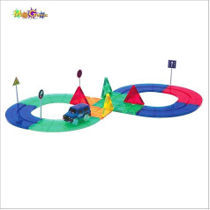 Ultimate Racing 55 Piece Magnetic Race Track Set Includes 8 Magnetic Road Signs, 2 Bonus Toy Racetrack Set