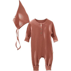 A-354 Baby Boys Girls Outfits Toddler Fall Long Sleeved Strip Jumpsuits with Hats 0 to 18 Months Kids Cute Clothes Set