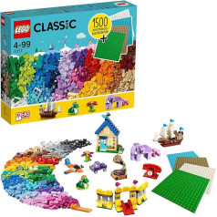 LEGO 11717 Classic Extra Large Stone Box with Building Plates Creative and Construction Toy from 4 Years with Wheels, Windows, Doors and 4 Base Plates