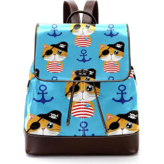 Piratenschiff Anker Katze blauer Hintergrund personalisierte Schultaschen Büchertaschen für Teenager, Mehrfarbig, 27x12.3x32cm, Rucksack Rucksäcke