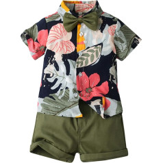 Kinder Jungen Bekleidungsset Junge Gentleman Plaid Outfits Cartoon Truck Kurzarm T Shirt Tops Casual Shorts Langarmshirt mit Hose Stretch Hausanzug Boys Bekleidungssets für 1-7 Jahre