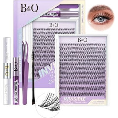 B&Q Lashes Extension Set, 144 Pieces, Invisible Tape Eyelash Extension Set, 8-16 Mix, Invisible Eyelash Extensions Set, 7 Days Hold Venus Style D Curl Lazy Girl Eyelash Extension Set (Venus 8-16 Mix)