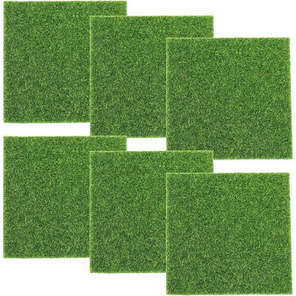 Pack of 6 Artificial Grass Miniature Garden, Artificial Grass Rug, 15 x 15 cm Artificial Grass for Crafts, Garden Artificial Grass Decoration Moss, for Indoor and Outdoor Use Micro Landscape Patio