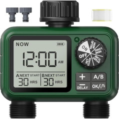 XinFuture Irrigation Computer 2 Outputs, Large LCD Display Watering Timer, Automatic Watering Timer with Rain Delayed/Manual/Tap Timer for Garden