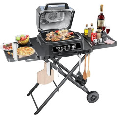 Portable Grill Trolley for Weber, Ninja, Ooni, Blackstone, Nexgrill, Traeger and Most Portable Grills and Pizza Ovens, Outdoor Grill Trolley with Wheels, Side Tables and Paper Towel Holder