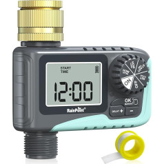 Irrigation Computer with Brass Inlet, Upgraded Water Timer with Rain Delay/Manual Watering, High Water Flow, Automatic Watering for Lawn and Garden
