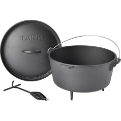 TAINO Dutch Oven 8 L Cast Iron Diameter 30 cm Fire Pot Set Lid Lifter Stand Cast Iron Casserole Pot with Feet Cast Iron Ideal Grill Accessory Pot