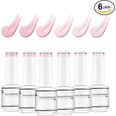 Nicedeco 8 in 1 Builder Base Gel Set, 8 ml, 6 Pieces, Translucent Pink, Quick Building Nail Gel, LED UV Builder Gel, Nail Extension Set 6-8